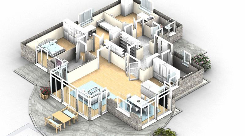 3d floor plan single family house, illustration